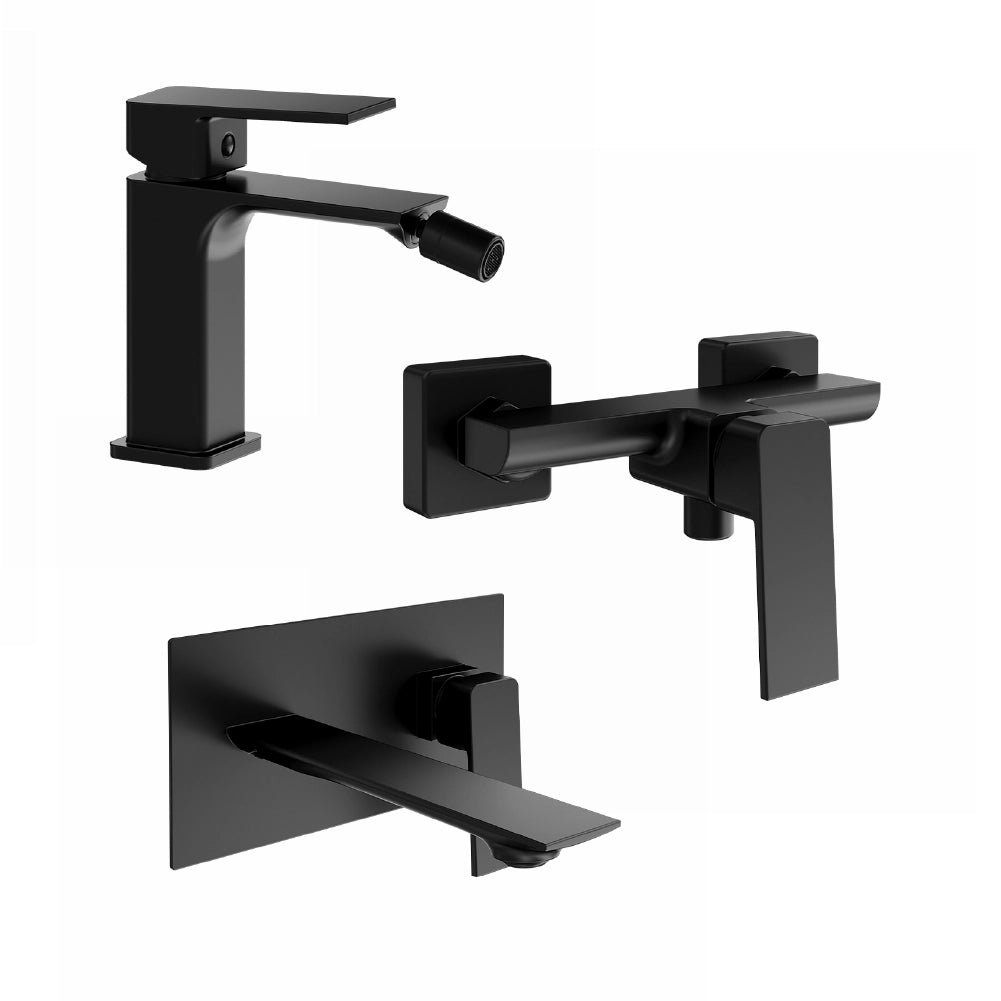 Set miscelatori: lavabo ad incasso bidet senza scarico ed esterno doccia nero opaco | Ingrid