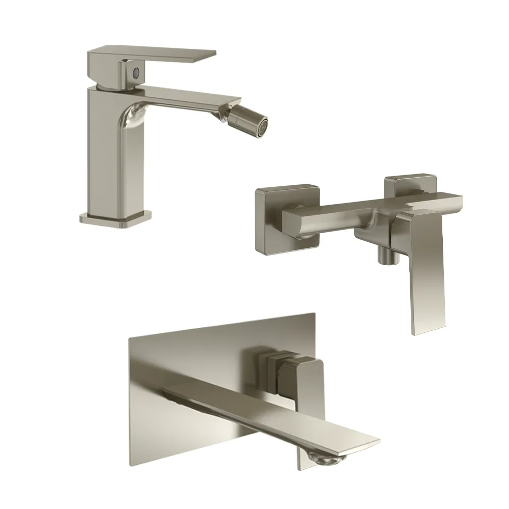 Set miscelatori: lavabo ad incasso bidet senza scarico ed esterno doccia nickel spazzolato | Ingrid