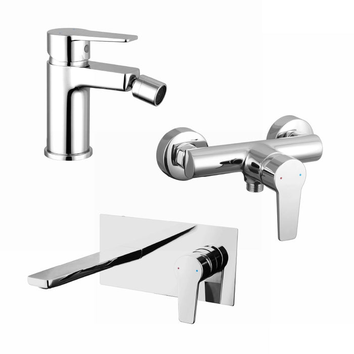 Set miscelatori: lavabo ad incasso bidet senza scarico ed esterno doccia cromato | Jane