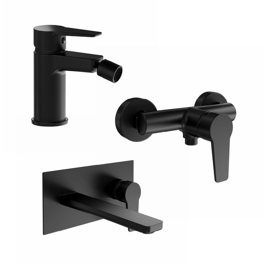 Set miscelatori: lavabo ad incasso bidet senza scarico ed esterno doccia nero opaco | Jane