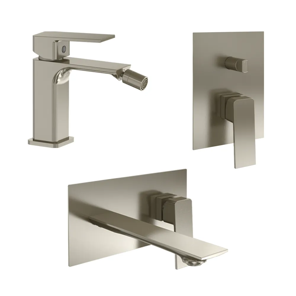 Set miscelatori: lavabo ad incasso bidet senza scarico e incasso doccia c/deviatore nickel spazzolato | Ingrid