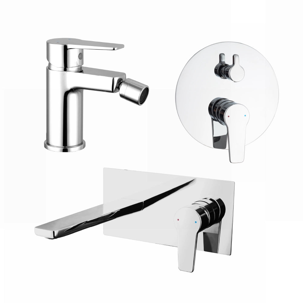 Set miscelatori: lavabo ad incasso bidet senza scarico e incasso doccia c/deviatore cromato | Jane