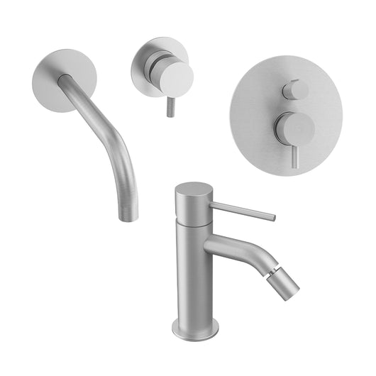 Set miscelatori: lavabo ad incasso, bidet senza scarico ed incasso doccia con deviatore nickel spazzolato | Katharine