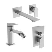 Set miscelatori: lavabo ad incasso, bidet senza scarico ed incasso doccia con deviatore nickel spazzolato | Rita