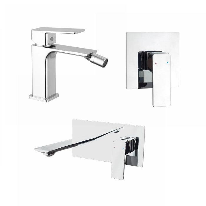 Set miscelatori: lavabo ad incasso bidet senza scarico e incasso doccia monocomando cromato | Ingrid