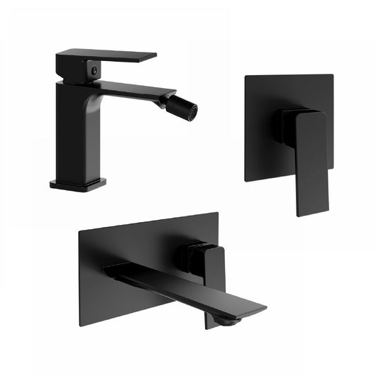 Set miscelatori: lavabo ad incasso bidet senza scarico e incasso doccia monocomando nero opaco | Ingrid