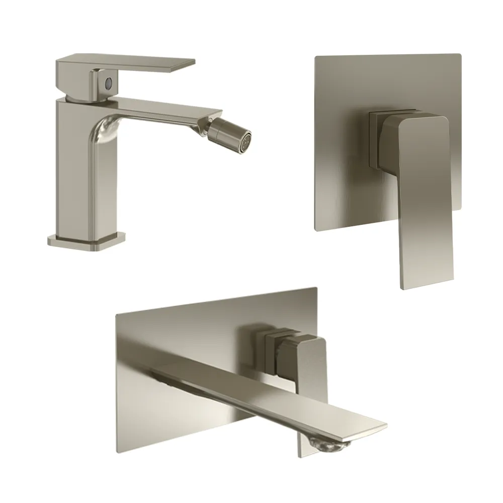 Set miscelatori: lavabo ad incasso bidet senza scarico e incasso doccia monocomando nickel spazzolato | Ingrid