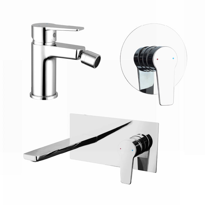 Set miscelatori: lavabo ad incasso bidet senza scarico e incasso doccia monocomando cromato | Jane