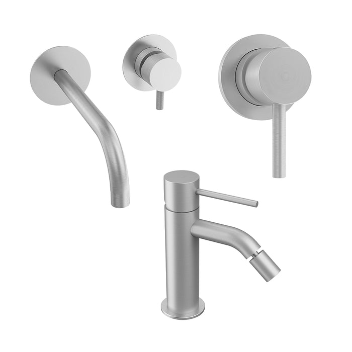 Set miscelatori: lavabo ad incasso, bidet senza scarico ed incasso doccia monocomando nickel spazzolato | Katharine
