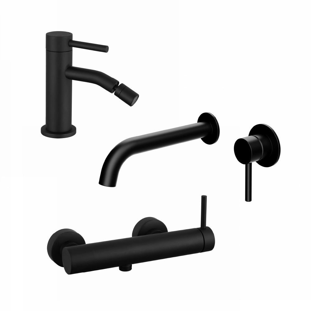 Set miscelatori: lavabo ad incasso bidet senza scarico ed esterno doccia nero opaco | Bette