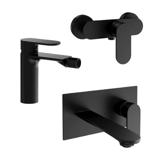 Set miscelatori: lavabo ad incasso bidet senza scarico ed esterno doccia nero opaco | Kerry
