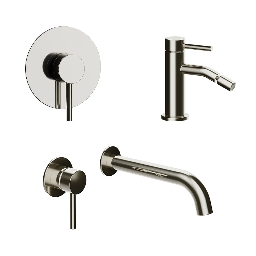 Set miscelatori: lavabo ad incasso bidet senza scarico e incasso doccia monocomando nickel spazzolato | Bette