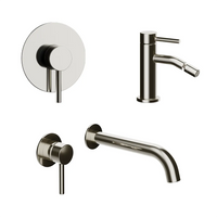 Set miscelatori: lavabo ad incasso bidet senza scarico e incasso doccia monocomando nickel spazzolato | Bette