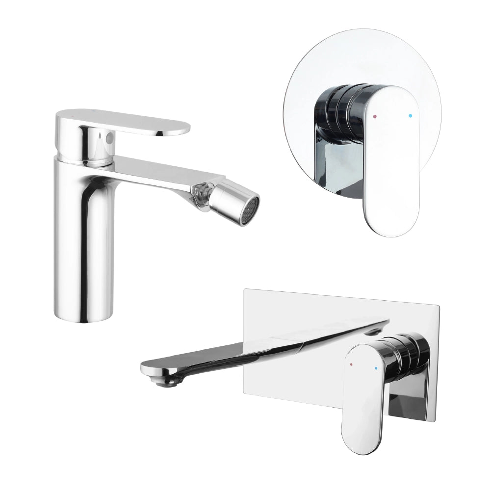 Set miscelatori: lavabo ad incasso bidet senza scarico e incasso doccia monocomando cromato | Kerry