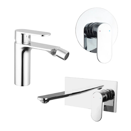 Set miscelatori: lavabo ad incasso bidet senza scarico e incasso doccia monocomando cromato | Kerry