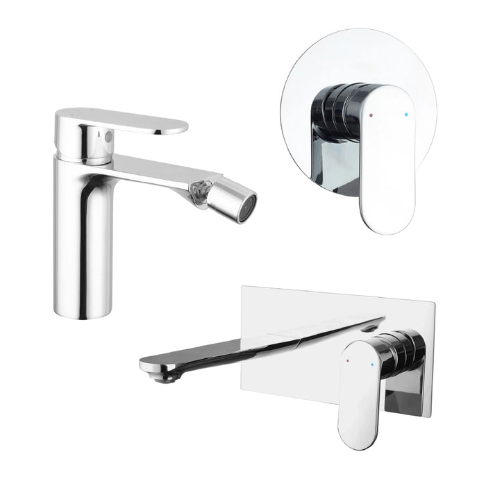 Set miscelatori: lavabo ad incasso bidet senza scarico e incasso doccia monocomando cromato | Kerry