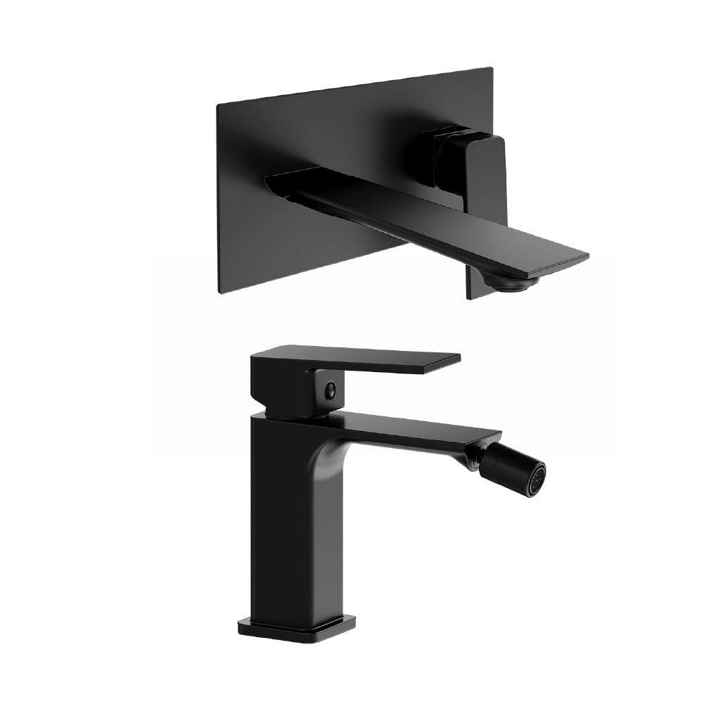 Coppia miscelatori lavabo ad incasso bidet senza scarico nero opaco | Ingrid