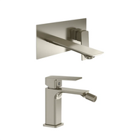 Coppia miscelatori lavabo ad incasso bidet senza scarico nickel spazzolato | Ingrid