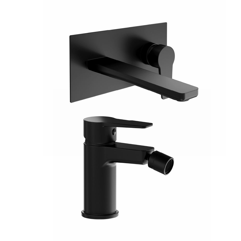 Coppia miscelatori lavabo ad incasso bidet senza scarico nero opaco | Jane