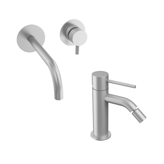 Coppia miscelatori lavabo ad incasso e bidet senza scarico nickel spazzolato | Katharine