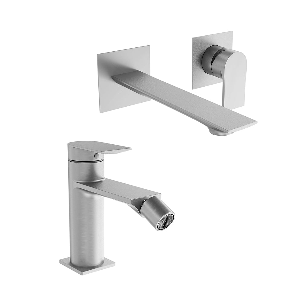 Coppia miscelatori lavabo ad incasso e bidet senza scarico nickel spazzolato | Rita
