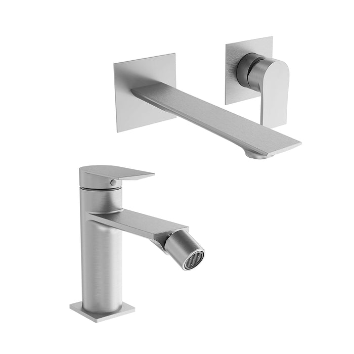 Coppia miscelatori lavabo ad incasso e bidet senza scarico nickel spazzolato | Rita