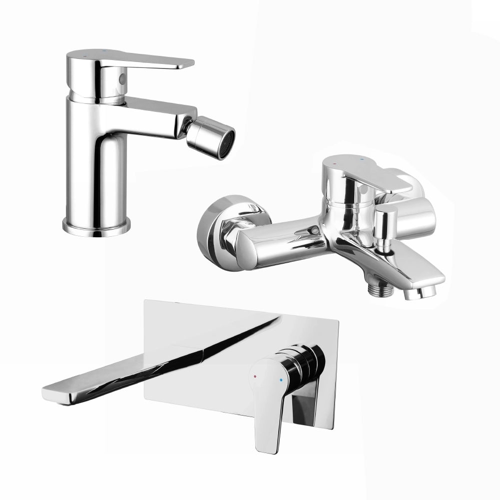 Set miscelatori: lavabo ad incasso bidet senza scarico ed esterno vasca c/rubinetto cromato | Jane