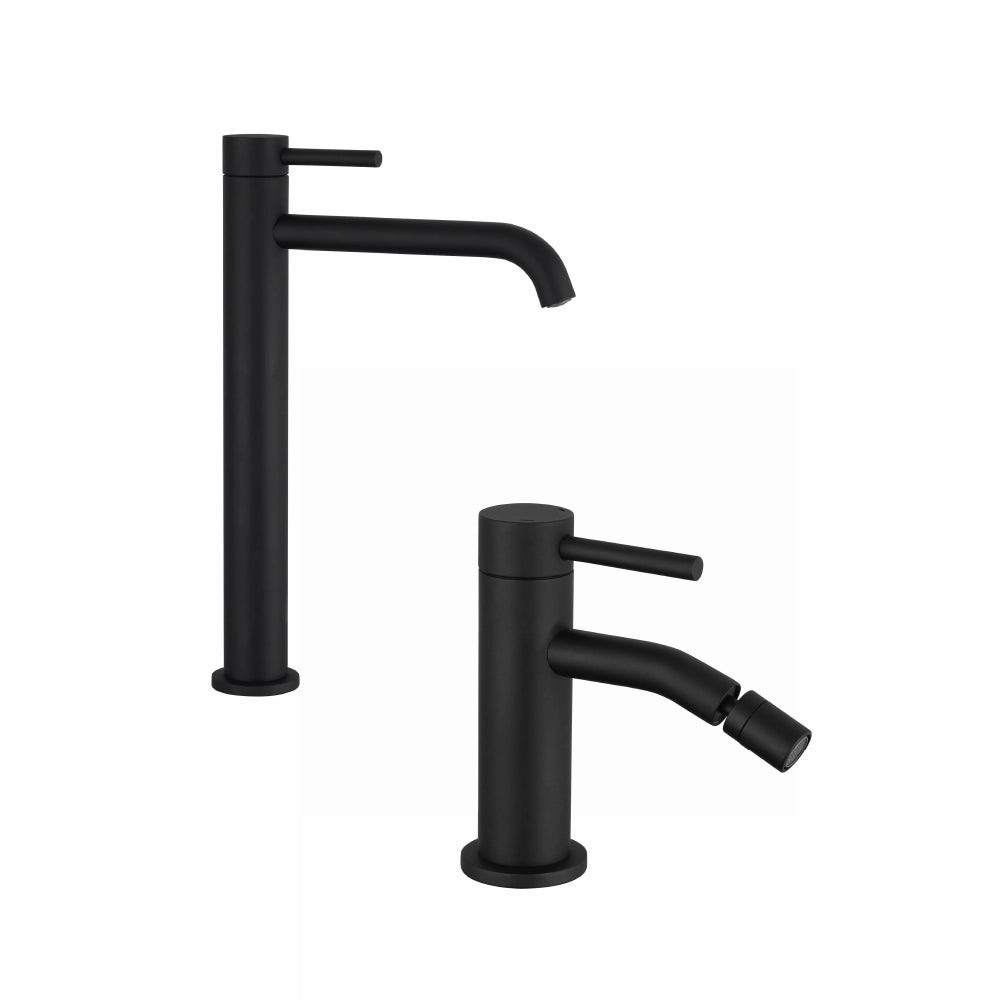 Coppia miscelatori lavabo alto bidet senza scarico slim nero opaco | Bette