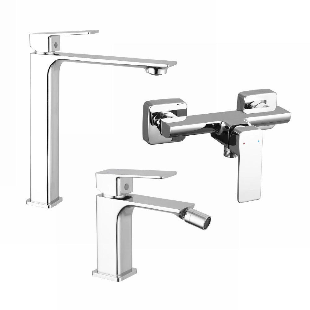 Set miscelatori: lavabo alto bidet senza scarico ed esterno doccia cromato | Ingrid