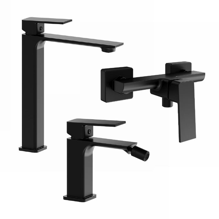 Set miscelatori: lavabo alto bidet senza scarico ed esterno doccia nero opaco | Ingrid