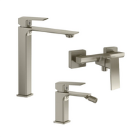 Set miscelatori: lavabo alto bidet senza scarico ed esterno doccia nickel spazzolato | Ingrid