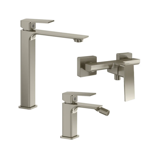 Set miscelatori: lavabo alto bidet senza scarico ed esterno doccia nickel spazzolato | Ingrid