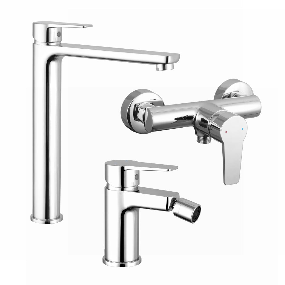 Set miscelatori: lavabo alto bidet senza scarico ed esterno doccia cromato | Jane