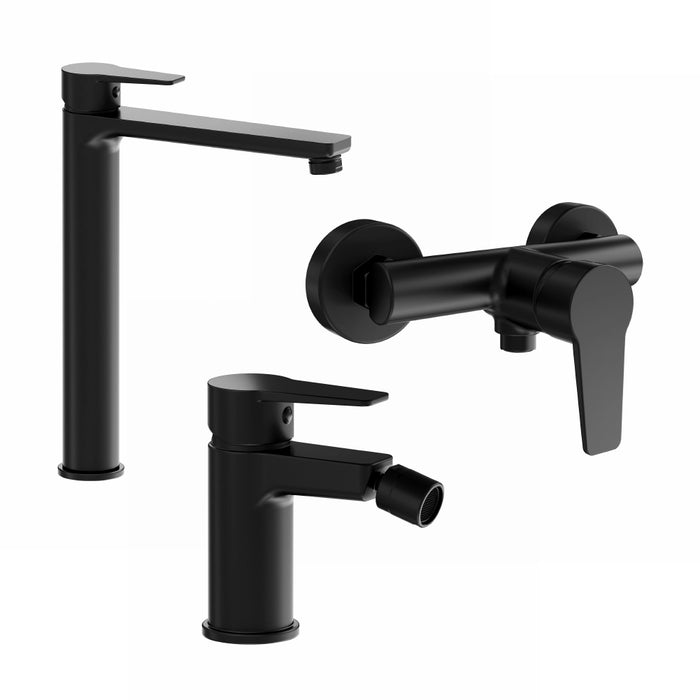 Set miscelatori: lavabo alto bidet senza scarico ed esterno doccia nero opaco | Jane