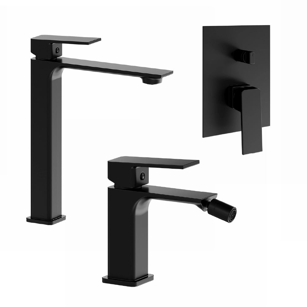 Set miscelatori: lavabo alto bidet senza scarico e incasso doccia c/deviatore nero opaco | Ingrid