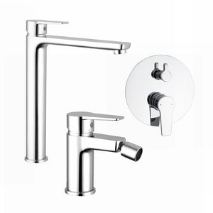 Set miscelatori: lavabo alto bidet senza scarico e incasso doccia c/deviatore cromato | Jane