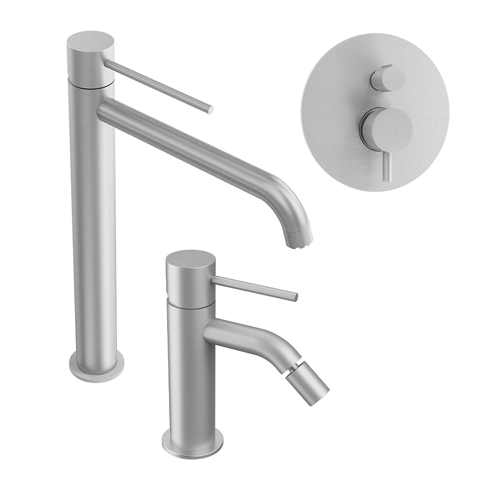 Set miscelatori: lavabo alto, bidet senza scarico ed incasso doccia con deviatore nickel spazzolato | Katharine
