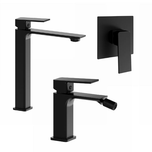 Set miscelatori: lavabo alto bidet senza scarico e incasso doccia monocomando nero opaco | Ingrid