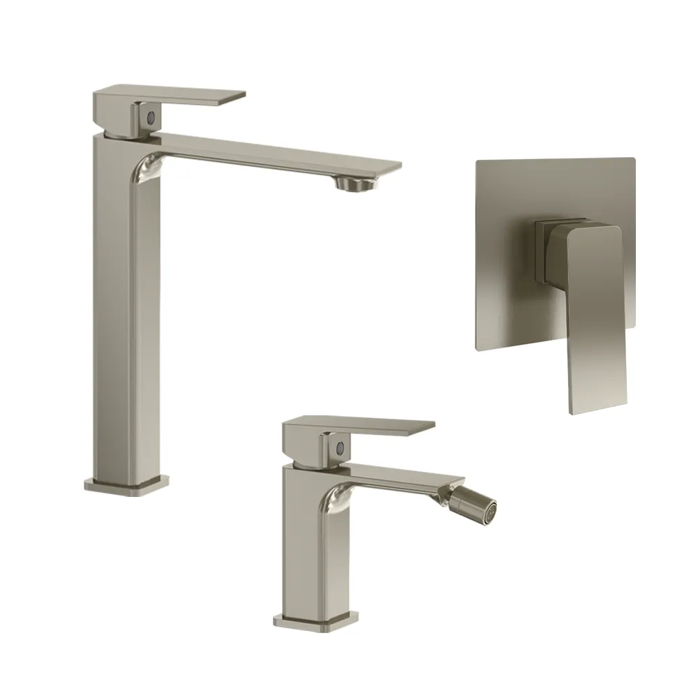 Set miscelatori: lavabo alto bidet senza scarico e incasso doccia monocomando nickel spazzolato | Ingrid