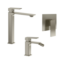 Set miscelatori: lavabo alto bidet senza scarico e incasso doccia monocomando nickel spazzolato | Ingrid