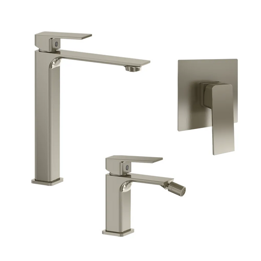 Set miscelatori: lavabo alto bidet senza scarico e incasso doccia monocomando nickel spazzolato | Ingrid
