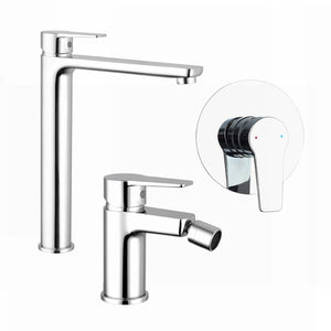 Set miscelatori: lavabo alto bidet senza scarico e incasso doccia monocomando cromato | Jane