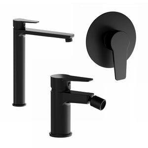Set miscelatori: lavabo alto bidet senza scarico e incasso doccia monocomando nero opaco | Jane