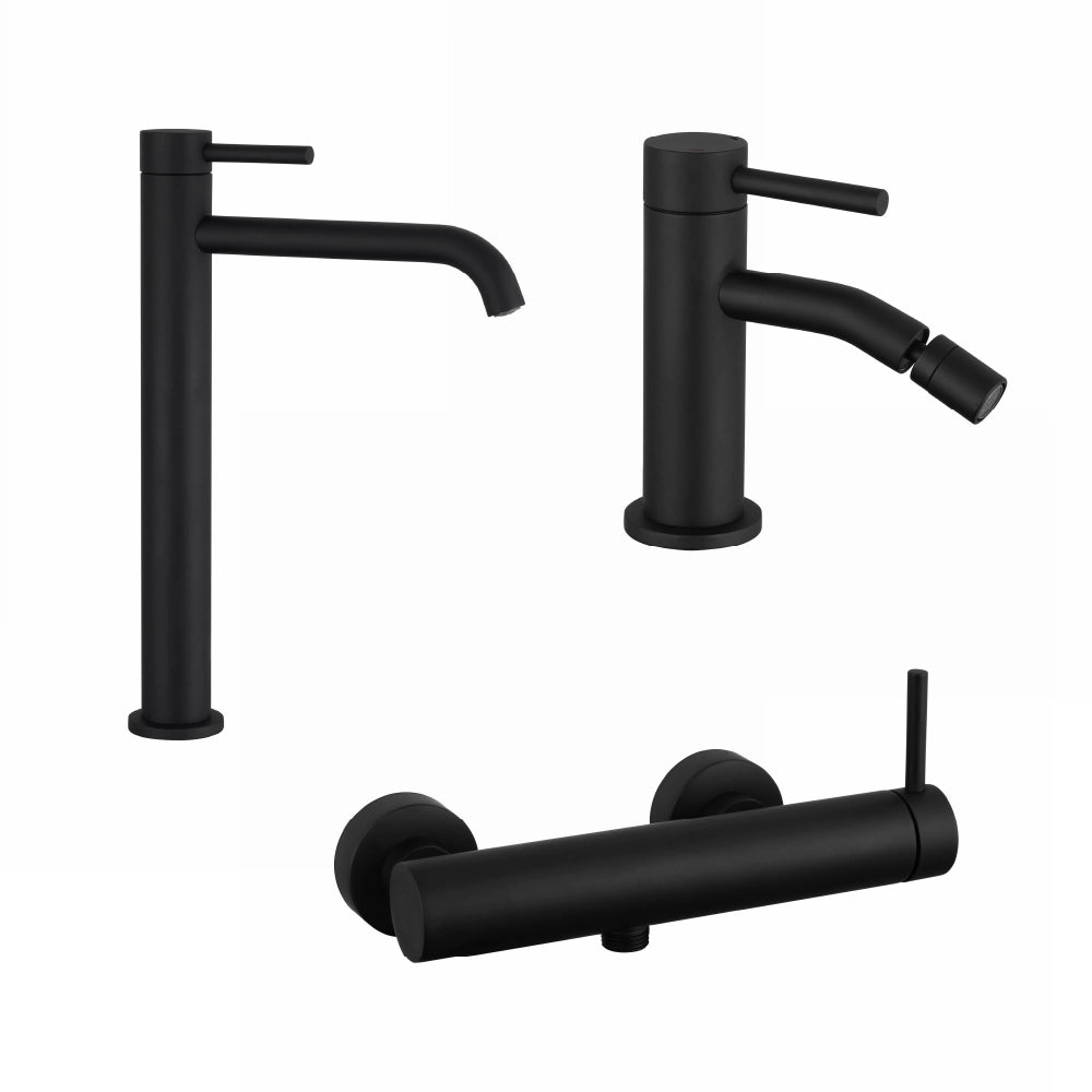 Set miscelatori: lavabo alto bidet senza scarico ed esterno doccia nero opaco | Bette