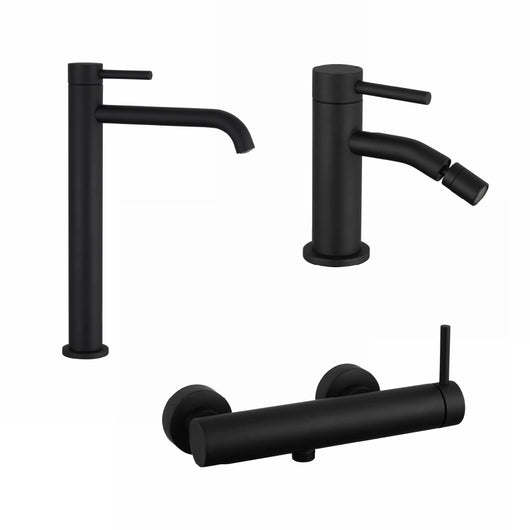 Set miscelatori: lavabo alto bidet senza scarico ed esterno doccia nero opaco | Bette