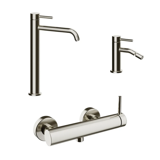 Set miscelatori: lavabo alto bidet senza scarico ed esterno doccia nickel spazzolato | Bette