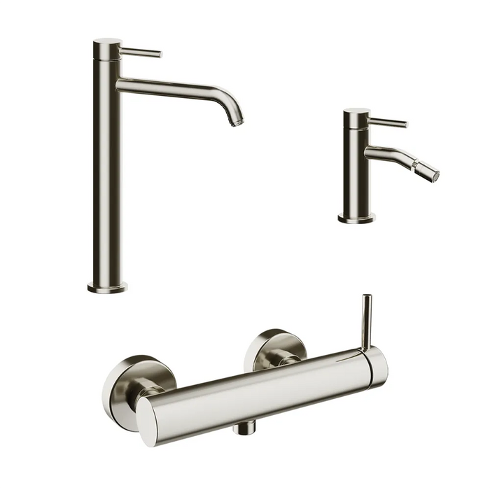 Set miscelatori: lavabo alto bidet senza scarico ed esterno doccia nickel spazzolato | Bette