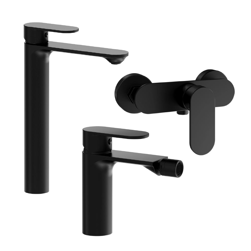Set miscelatori: lavabo alto bidet senza scarico ed esterno doccia nero opaco | Kerry