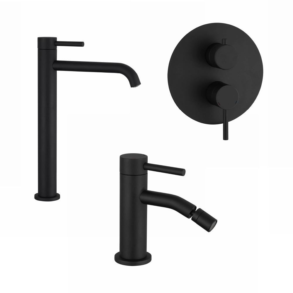 Set miscelatori: lavabo alto bidet senza scarico e incasso doccia c/deviatore nero opaco | Bette