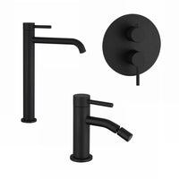 Set miscelatori: lavabo alto bidet senza scarico e incasso doccia c/deviatore nero opaco | Bette